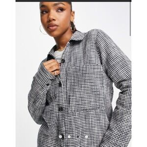 Abercrombie & Fit Houndstooth long sleeve oversized tweed shirt in grey‎ Xs